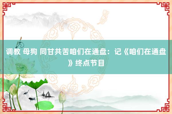 调教 母狗 同甘共苦咱们在通盘:记《咱们在通盘》终点节目