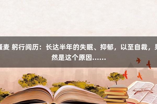 骚麦 躬行阅历:长达半年的失眠、抑郁,以至自裁,果然是这个原因......